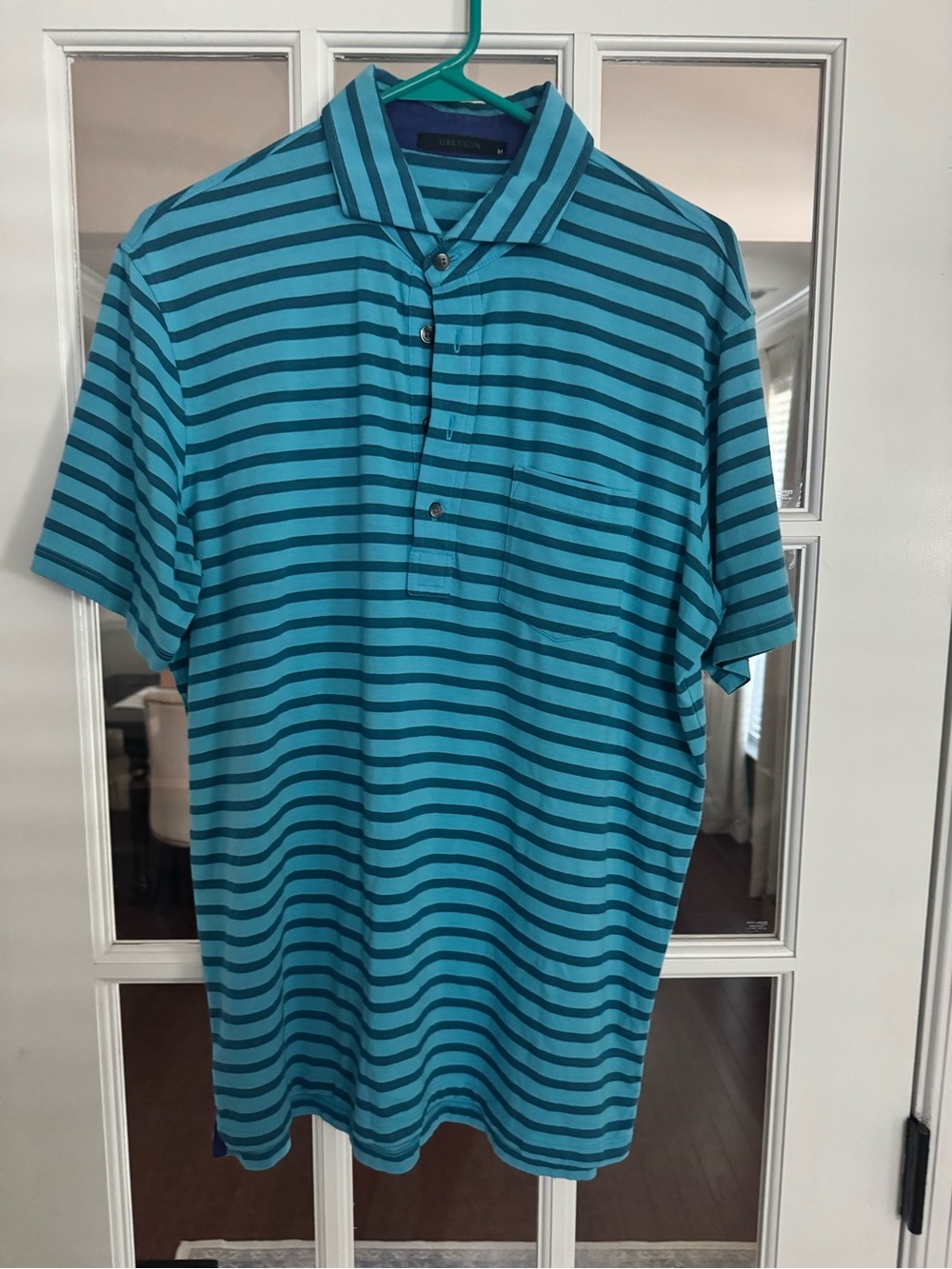 Greyson Striped Polo in Teal and Navy